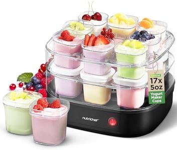 Nutrichef 17 Cup Automatic Yogurt Maker | Includes 17 - 5 oz Reusable Cups with Lids & Yogurt Rack for Instant Storage | Makes Up to 85 OZ of Yogurt | Greek Yogurt Maker | Space Saving design | Black