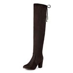 DREAM PAIRS Women's Thigh High Over The Knee Fashion Boots Block Mid Heel Long Sexy Faux Fur Boots,Size 7,Brown,HIGHLEG