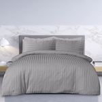 Sleepdown Premium Hotel Quality Polycotton Satin Stripe Duvet Cover Set with Pillowcases Quilt Bedding Soft Easy Care Luxury Bed Linen - Grey - King (230cm x 220cm)