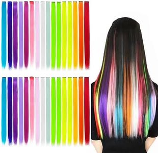 32 Color 21inch Ombre Coloured Hair Extensions,H HOME-MART Heat-Resistant Synthetic straight Clip In Hair Extensions for Women Girls Kids Gift Multi-Colors Party Highlights Clip in Synthetic Hairpiece