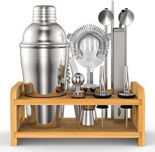 Vinsani 15 Pieces Cocktail Shaker Set Premium Stainless Bartender Mixing Accessories Kit Professional Bartending and Home Bar Tools Alcohol Cocktails Drink Maker Gin Martini Vodka Tonic