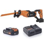 Evolution Power Tools R150RCP-Li Reciprocating Saw, Multi-Material Cutting - Includes 2Ah Battery, Charger, 2 Cordless Reciprocating Saw, Black/Orange