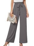 Heymoments Women's Wide Leg Dress Pants Dark Grey Medium Lightweight with Pockets High Waisted Tie Knot Paperbag Palazzo Dressy Loose Comfy Business Casual Work Flowy Trousers