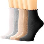 DRESHOW Women Ruffle Frilly Socks Casual Ankle Socks Breathable Cotton Crew Knit Socks for Women