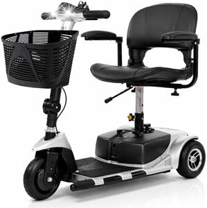 Vive 3 Wheel Mobility Scooter - Electric Powered Mobile Wheelchair Device for Adults - Folding, Collapsible and Compact for Travel - Long Range Power Extended Battery with Charger and Basket Included