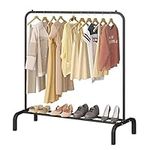 JIUYOTREE Clothing Garment Rack, 110 CM Metal Clothes Rail with Bottom Rack for Coats, Skirts, Shirts, Sweaters, Black