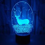 Xdorra Elk Deer 3D Illusion Night Lights - USB Acrylic Elk Table Decorative Lamp - 7 Colors Changing Bedroom Decor Night Light Birthday Christmas New Year Arts Gifts (Christmas Deer)