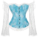 SZIVYSHI Corset Tops for Women with Sleeves, Bustier Overbust Lace Up Bodice Lingerie, Light Blue, Small