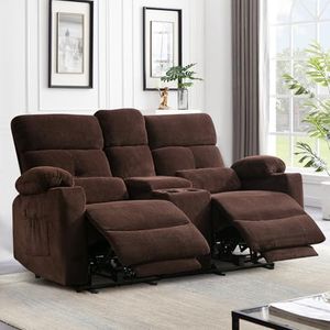 Power Reclining Loveseat, Massage Loveseat Recliner Sofa Home Theater Seating with Heat, RV Love Seat Chair Clearance with Console, Storage, Cup Holders, Wall Hugger Couch (Premium Velvet Fabric)