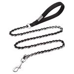 S-ETOVUS Chew Proof Metal Leash Chain Dog Leash For Medium Large Dogs, Chain Link Dog Leash Anti Chew 4Ft Strong Anti Bite Dog Leash Comfortable Soft Padded Handle Black,?158.5 cm