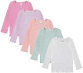 Cudlie 5-Pack Infant/Toddler Girl Long Sleeve Shirt - Basic Baby Tees, Blouses, Tops - Solid Print & Ruffled Tshirts, Multi, 3 Years