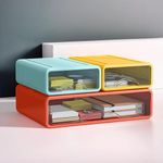 Kuber Industries (Set of 3) Stackable Stationary Organizers Drawer with Translucent for Home, Office & Makeup Suppliance | Desktop Storage Box Table Organiser, JSNH715L | Wine, Yellow & Blue