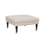 Linon Hattie Square Natural Tufted Ottoman, Brown