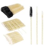 300pcs Eyelash Extension Kit Disposable micro-cotton swab brush with eyelash brush Lip brush Mascara Wand Applicator Eyelash Extension Kit Beauty Wand Kit (Yellow white gold Sets)