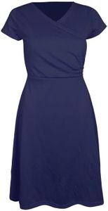 Zeagoo Robe décontractée d'été pour femme - Couleur unie - Mini robe t-shirt élégante - Robe trapèze - Col en V - Manches courtes - Décontractée - XS à XXL, bleu-a, XL
