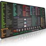 Excel Shortcut Keys Mouse Pad - Extended Large XL Cheat Sheet Gaming Mousepad | PC Office Spreadsheet Keyboard Mat | Non-Slip Stitched Edge