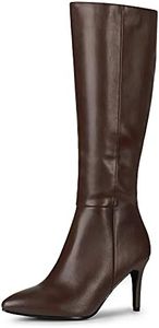 Allegra K Women's Pointed Toe Side Zipper Stiletto Heel Knee High Boots, Brown, 7 UK