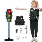 Hitish Simulation Traffic Light and Crosswalk Light Signal Toys Set for Kids, Role Play Pretend Play Toys with Clothes, Educational Toys Birthday Gift for Boys Girls