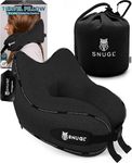 SNUGL Travel Pillow – Memory Foam Neck Pillow for Travel – Support Cushion for Airplane with Carry Bag & Clip - Holiday Essentials (Black - Adult Regular)