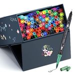 Ohuhu 100 Colors Art Markers Set,Dual Tips Coloring Brush Fineliner Color Marker Pens,Water Based Marker For Calligraphy Drawing Sketching Coloring Bullet Journal,Multi-coloured