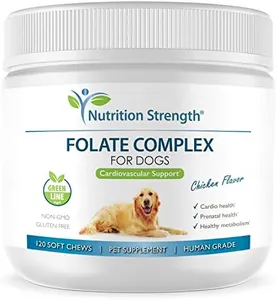 Nutrition Strength Folate for Dogs to Promote Cardiovascular & Prenatal Health, Support DNA Synthesis & Cell Maintenance, Folic Acid for Dogs with Zinc, Biotin, Iron & Vitamin B12, 120 Soft Chews