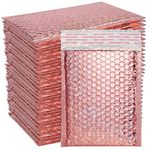 SEUNMUK 50 Pieces Holographic Metallic Bubble Mailers Rose Gold, 11 x 7 Inch Waterproof Self-Adhesive Padded Mailing Envelopes, Rose Gold Cushion Envelopes for Mailing, Shipping, Packing, Rose Gold