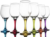 Trinkware Colored Stem Wine Glasses Set of 6 - Multi Yellow, Orange, Purple, Blue, Red, Green - Fun Party Wine Goblets -11oz