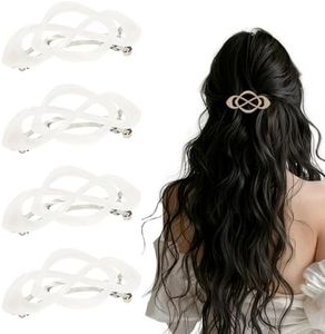 Vintage French Barrette Hair Clips, Hair Barrettes Hair Accessories for Women Girls, Elegant Retro Non Slip Clip with Classic Design Thick to Thin, Stylish Accessories Hair (White, 4PCS)