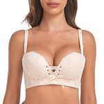 FallSweet Add Two Cups Lace Push Up Bra Ultra Padded Wireless Support Brassiere (Beige, 36C)