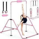 GYMMAGE Gymnastics Bars with Pad, Junior Training Kip Bar Gymnastics Equipment for Home Garden, Adjustable Height Gymnastic Folding Horizontal Bar with Gymnastic Rings for Kid Boys Girls