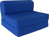 D&D Futon Furniture Royal Blue Sleeper Chair Folding Foam Bed Sized 6" Thick X 32" Wide X 70" Long, Studio Guest Foldable Chair Beds, Foam Sofa, Couch.