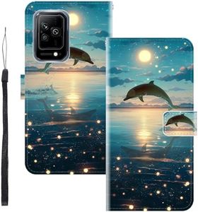 WUACYEAMING Coque pour Xiaomi Black Shark 5,Protection Housse en Cuir PU Portefeuille à Rabat Motif Cover Kickstand Bumper Antichoc [Fentes pour Cartes] Les Dauphins