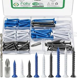 FOLIV 120PCS Concrete Screws with Drill Bit and Hex Bit Socket, 3/16" Blue/Black/White Flat Head Concrete Screws Anchor Kit for Masonry, Cement, Block, Brick or Stucco