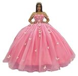 Asulla Butterfly Quinceanera Dress with Train Off Shoulder Prom Ball Gowns for Vestido De 15 Años, S1-peach, 4