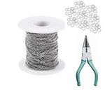Crafts Haveli Link Extension Necklace Chains Tail Chain for Jewelry Making, Silver 2mm Length 5 Mtr & Round Nose Plier with Jump Ring
