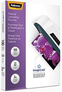 Fellowes Thermal Laminating Pouches, ImageLast, Jam Free, Letter Size, 3 Mil, 100 Pack (52454)