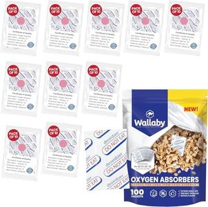 Wallaby 300cc Oxygen Absorbers - 100 Count (10x Packs of 10) with Indicator - for Long Term Food Storage, Mylar Bags, Canning, Harvest Right Freeze Dryer, Dehydrated, & Preserved Foods - FDA Food Safe