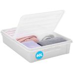 SmartStore Large Plastic Under Bed Storage Box with Lid and Wheels - 60L - Transparent Foldable Lid - Strong Clips - Recycled Plastic Clothes Storage Boxes - 10 Year Guarantee - L79 x W59 x H18.5 cm