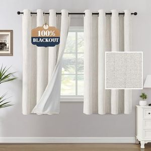 Smarcute Blackout Curtains Linen Textured Thick Chenille Thermal Curtains Block Out Light and Heat Eyelet Curtains for Bedroom Blockout Curtains 160cm Drop for Lounge and Spare Room, Heather Ivory