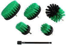 ABN 1/4in Drive Nylon Power Scrubber Drill Brush Attachment 5pc Set with 1pc Extension - Shower Cleaner, Spa Hot Tub Scrubber, Carpet Brush, Grout Cleaner for Home and Auto Car - Green Medium Bristle