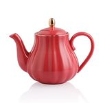 Sweejar Royal Teapot, Ceramic Tea Pot with Removable Stainless Steel Infuser, Blooming & Loose Leaf Teapot - 28 Ounce(Watermelon Red)