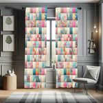 Ambesonne Floral Window Curtains, Patchwork Like Squares with Flowers and Ethnic Folk Art Pattern Boho Colors, Lightweight Decor 2-Panel Set with Rod Pocket, Pair of - 28" x 95", Eggshell Pink Teal