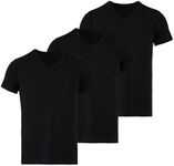 Mody Men's Undershirts 3-Pack, Black T-Shirts for Men, V-Neck Undershirt, Cotton Mens Undershirts, Short Sleeve Men Tank Tops