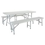 Office Star Resin 3-Piece Folding Bench and Table Set, 2 Benches and 6 x 2.5' Table