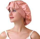 ZIMASILK 100% Mulberry Silk Bonnet for Sleeping Women Long Hair Double Layer Silk Hair Wrap with Elastic & Tie Band Cooling Hair Caps for Hair Care Stay On Head (1Pc, Coral)