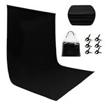 RTUIY Black Backdrop 1.8 × 2.8 m Photography Background, Thickened Black Background, Foldable and Washable Photography Background Curtain with 6 Clips + One Bag for Studio Shooting Props