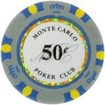 50 Cents Monte Carlo Smooth 14 Gram Poker Chips - 100 Poker Chips (Grey)