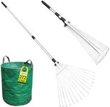 FLORA GUARD Garden Rake, Rake for Gardening, 38-63 inch Adjustable Lawn Rake Artificial Grass Rake 15 tines, Moss Rake for Quick Clean Up of Lawn and Yard Garden Rakes (Black)