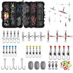 Fishing Swivels Tackle Box Kit - 175Pcs Fishing Swivels Snap Sinker Slide Double Hooks Fishing Sinker Weights Beads Fishing Accessories Tackle Box Set