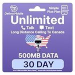 Jethro Mobile USA Prepaid Sim Card (30 Days), 500MB of Data/Unlimited Talk/Text, International Calling to Canada & Mexico, 3-in-1 Activation Kit